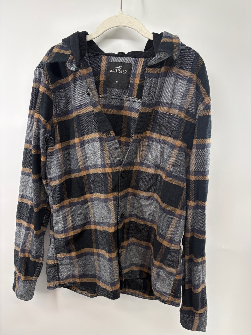 Hollister Men’s Flannel Plaid Button Down Long Sleeve Hooded Shirt